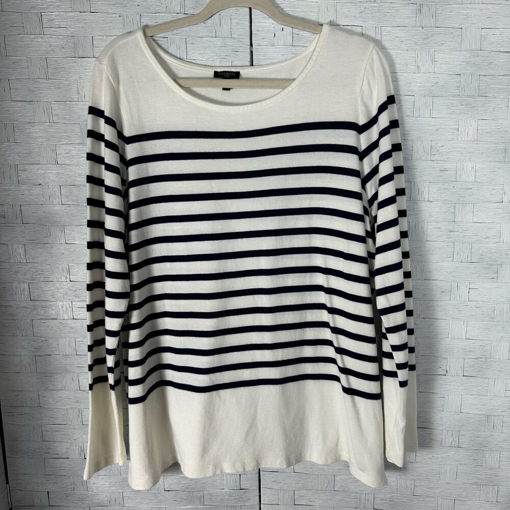 Talbots women’s sweater Shirt 3/4 sleeve cream navy nautical preppy plus size